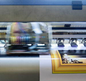 Printer machine inkjet during production on vinyl